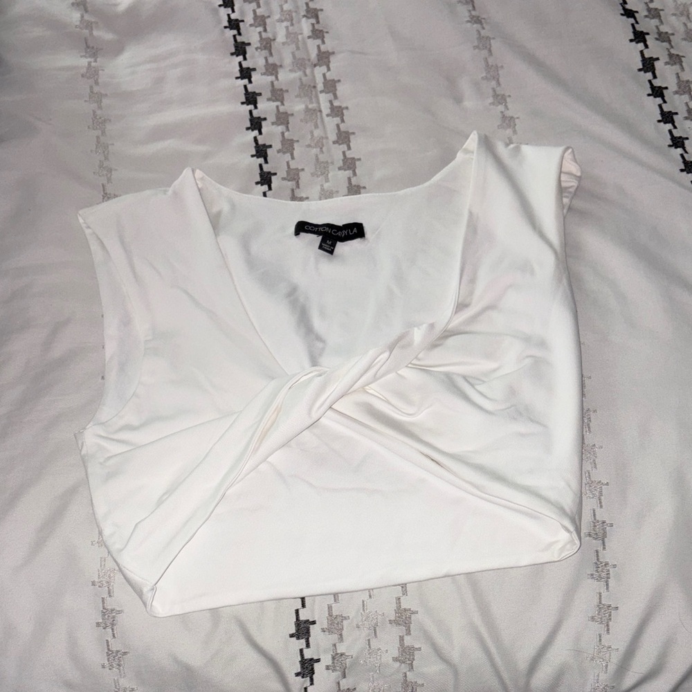 Cotton Candy White Twist-Front Crop Top